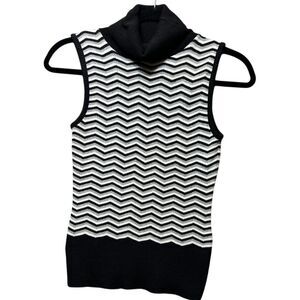 Vintage Y2K Chevron Sleeveless Turtleneck Sweater Vest Black White Geometric 90s